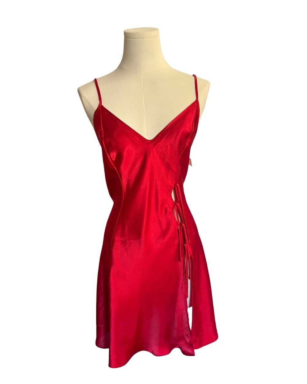 Vintage Frederick’s of Hollywood Red Satin Lace-Up Slip Dress NWT Size L